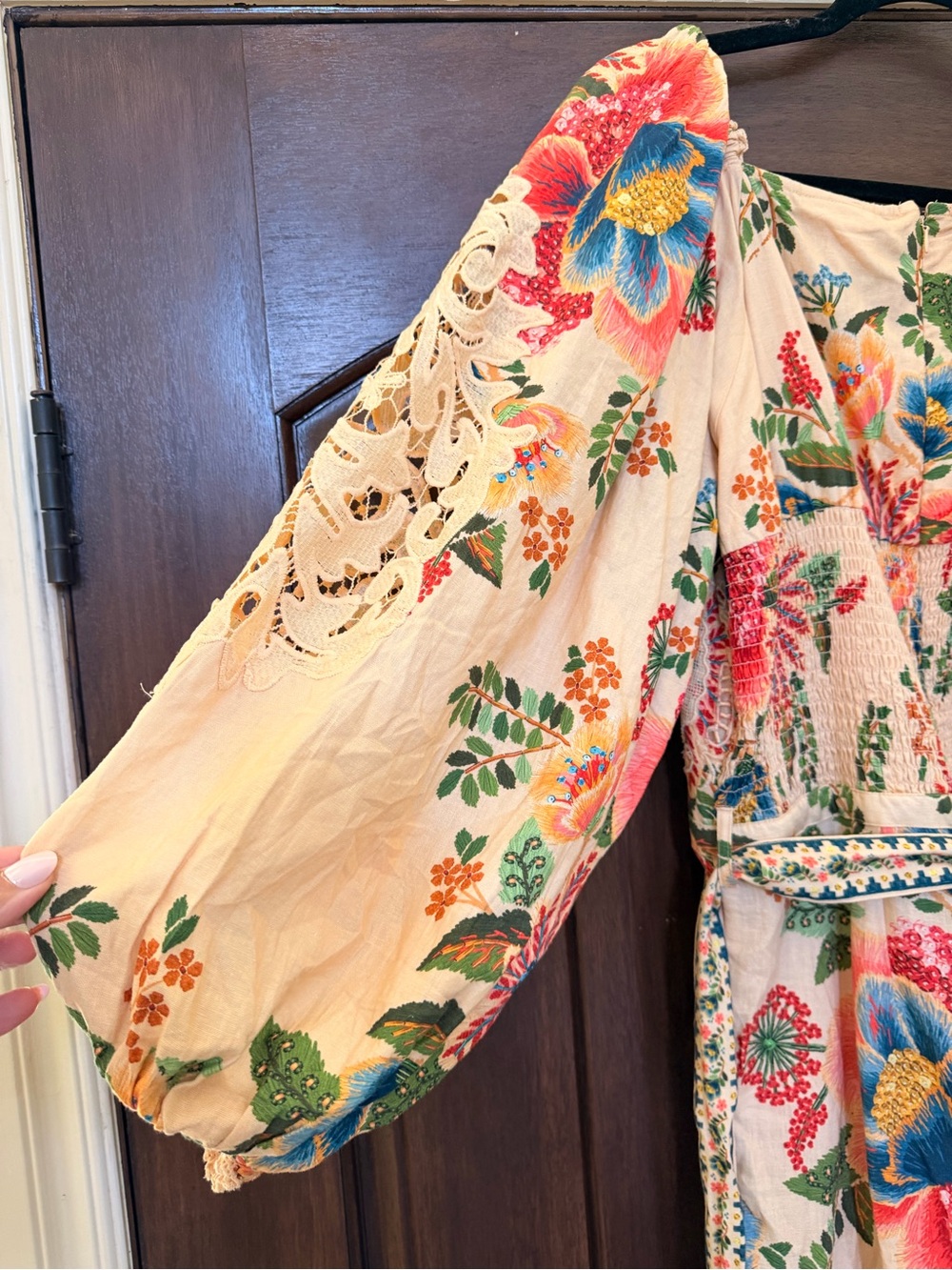FARM Rio Cream Floral Embroidered Puff-Sleeve Romper - Picture 6 of 9